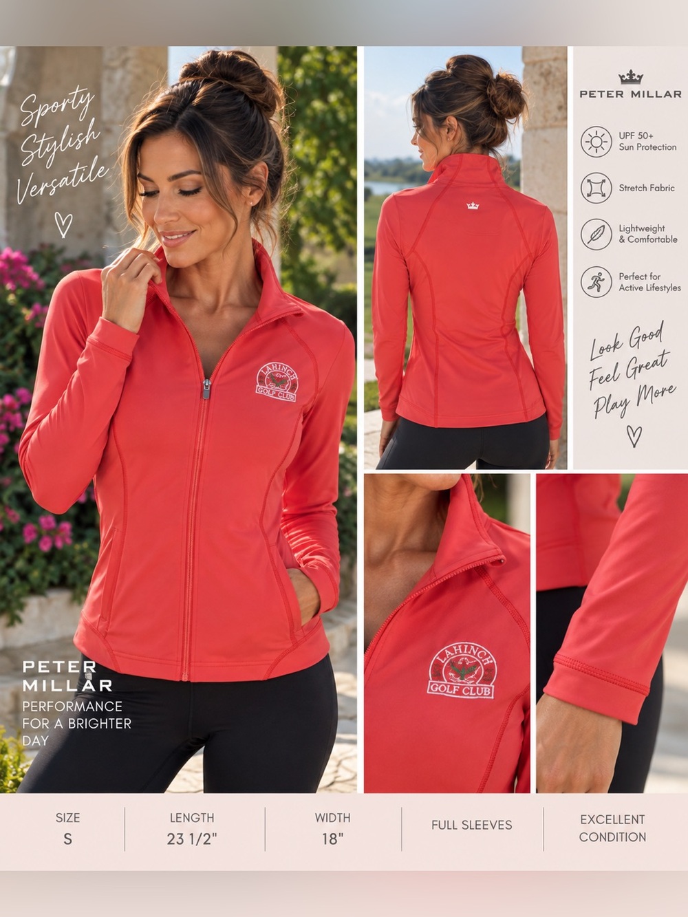 Peter Millar Women’s Red Full Zip UPF 50+ Golf Jacket Lahinch Size S